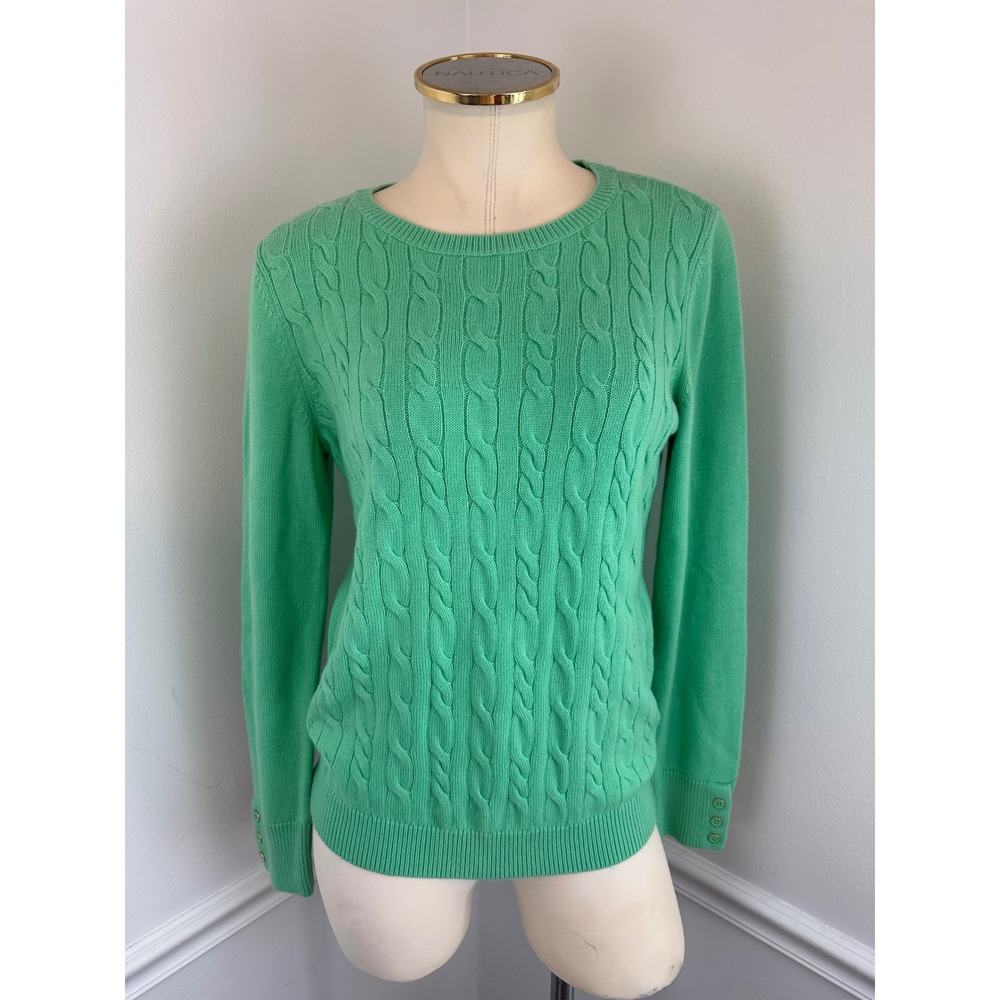 TALBOTS Mint Green Lambswool Blend Cable Knit Sweater | Size Medium